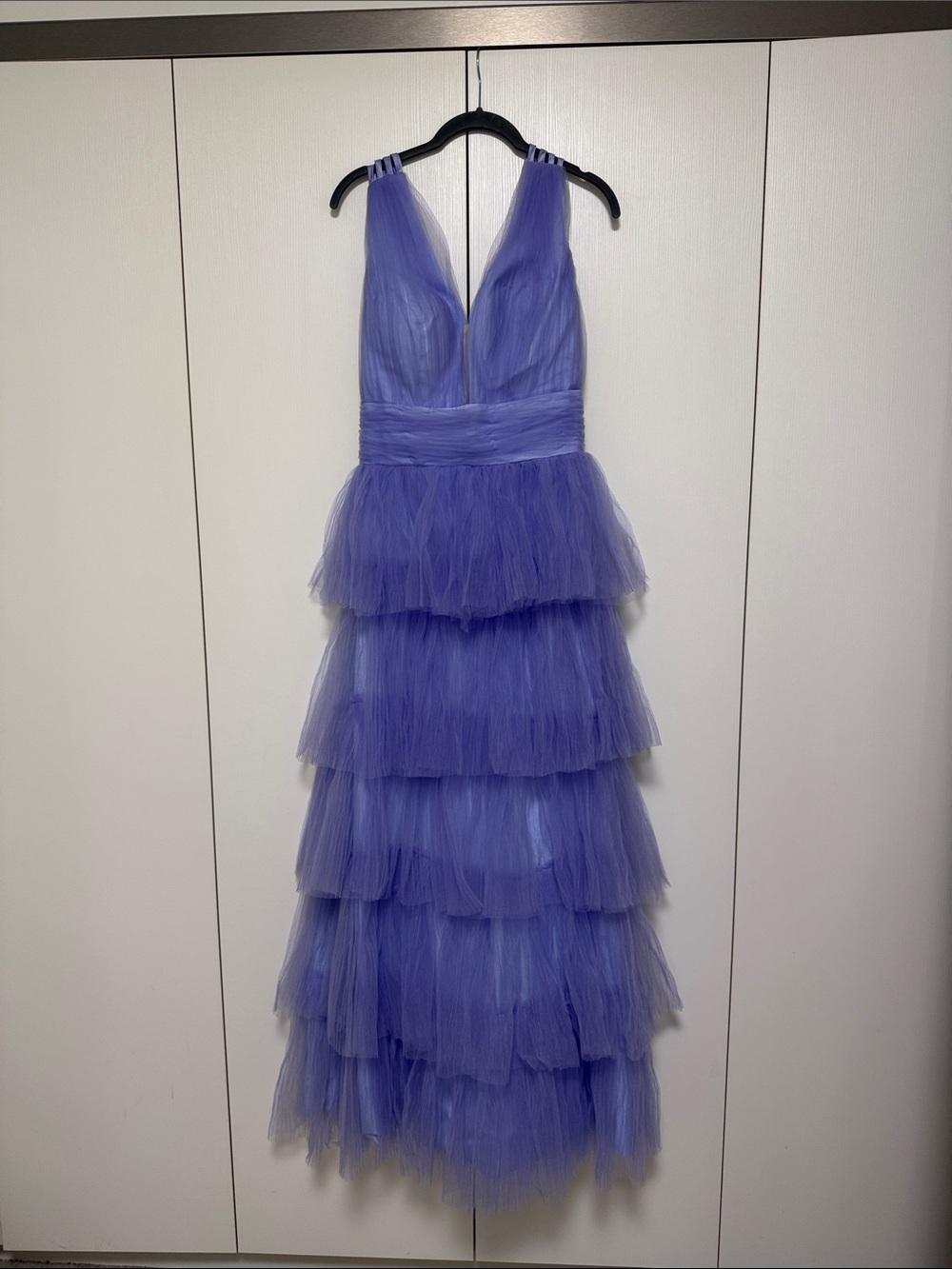 Sleeveless Lavender Tiered Tulle Prom Dress